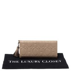 Pre Owned Carolina Herrera Beige Leather Tassel Continental Trifold Wallet