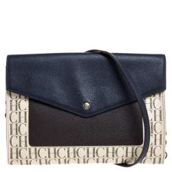 Pre Owned Carolina Herrera Tri Color Monogram Coated Canvas and Leather Crossbody Bag