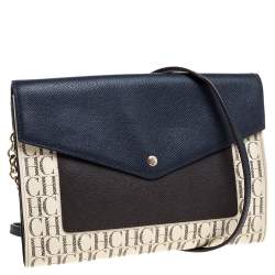 Pre Owned Carolina Herrera Tri Color Monogram Coated Canvas and Leather Crossbody Bag
