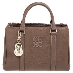Pre Owned Carolina Herrera Brown Pebbled Leather Small Matteo Tote