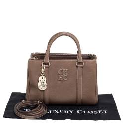 Pre Owned Carolina Herrera Brown Pebbled Leather Small Matteo Tote