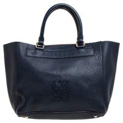 Pre Owned Carolina Herrera Blue Leather Zipped Tote