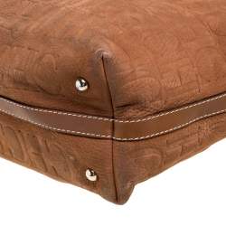 Pre Owned Carolina Herrera Brown Monogram Embossed Leather Shopper Tote