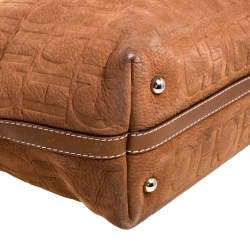 Pre Owned Carolina Herrera Brown Monogram Embossed Leather Shopper Tote