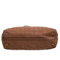 Pre Owned Carolina Herrera Brown Monogram Embossed Leather Shopper Tote