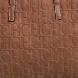 Pre Owned Carolina Herrera Brown Monogram Embossed Leather Shopper Tote