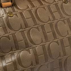 Pre Owned Carolina Herrera Olive Green/Beige Monogram Leather Andy Boston Bag