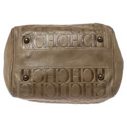 Pre Owned Carolina Herrera Olive Green/Beige Monogram Leather Andy Boston Bag