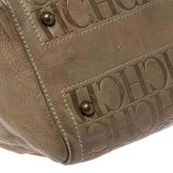 Pre Owned Carolina Herrera Olive Green/Beige Monogram Leather Andy Boston Bag