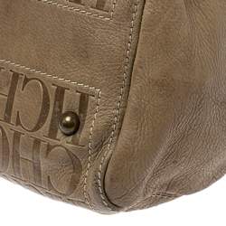 Pre Owned Carolina Herrera Olive Green/Beige Monogram Leather Andy Boston Bag