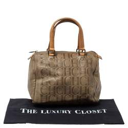 Pre Owned Carolina Herrera Olive Green/Beige Monogram Leather Andy Boston Bag