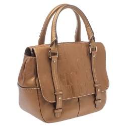 Pre Owned Carolina Herrera Metallic Bronze Monogram Leather Satchel