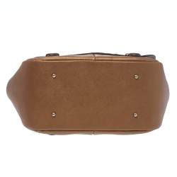 Pre Owned Carolina Herrera Metallic Bronze Monogram Leather Satchel