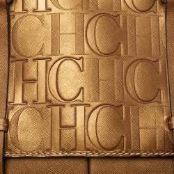 Pre Owned Carolina Herrera Metallic Bronze Monogram Leather Satchel