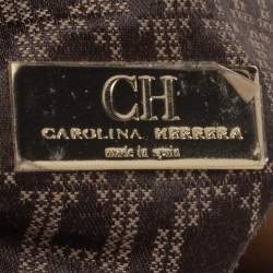 Pre Owned Carolina Herrera Metallic Bronze Monogram Leather Satchel