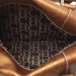 Pre Owned Carolina Herrera Metallic Bronze Monogram Leather Satchel