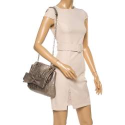 Pre Owned Carolina Herrera Light Gold Monogram Leather Audrey Shoulder Bag