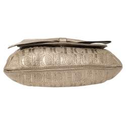 Pre Owned Carolina Herrera Light Gold Monogram Leather Audrey Shoulder Bag