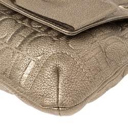 Pre Owned Carolina Herrera Light Gold Monogram Leather Audrey Shoulder Bag