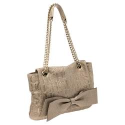 Pre Owned Carolina Herrera Light Gold Monogram Leather Audrey Shoulder Bag