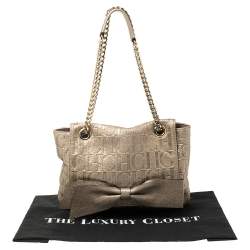 Pre Owned Carolina Herrera Light Gold Monogram Leather Audrey Shoulder Bag