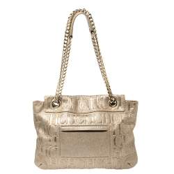 Pre Owned Carolina Herrera Light Gold Monogram Leather Audrey Shoulder Bag