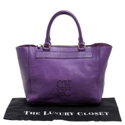 Pre Owned Carolina Herrera Purple Leather Top Zip Tote