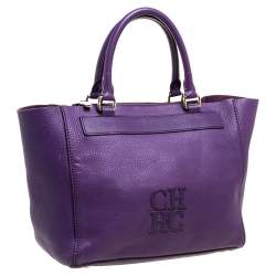 Pre Owned Carolina Herrera Purple Leather Top Zip Tote