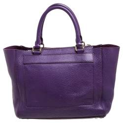 Pre Owned Carolina Herrera Purple Leather Top Zip Tote