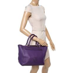 Pre Owned Carolina Herrera Purple Leather Top Zip Tote