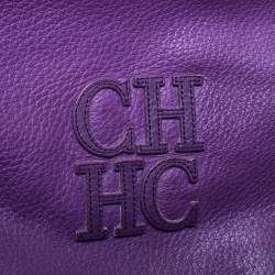 Pre Owned Carolina Herrera Purple Leather Top Zip Tote