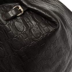 Pre Owned Carolina Herrera Brown Monogram Leather Tote