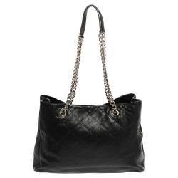 Pre Owned Carolina Herrera Black Leather Chain Shopper Tote