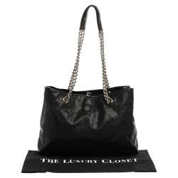 Pre Owned Carolina Herrera Black Leather Chain Shopper Tote