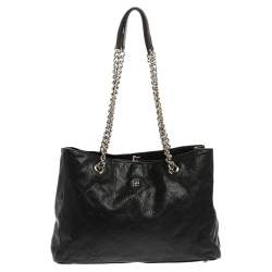Pre Owned Carolina Herrera Black Leather Chain Shopper Tote