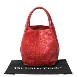 Pre Owned Carolina Herrera Red Monogram Leather Hobo