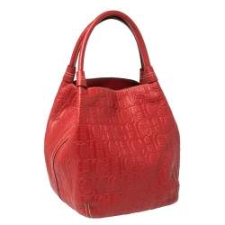 Pre Owned Carolina Herrera Red Monogram Leather Hobo