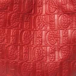 Pre Owned Carolina Herrera Red Monogram Leather Hobo