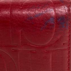 Pre Owned Carolina Herrera Red Monogram Embossed Leather Trifold Wallet
