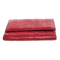 Pre Owned Carolina Herrera Red Monogram Embossed Leather Trifold Wallet