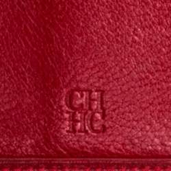 Pre Owned Carolina Herrera Red Monogram Embossed Leather Trifold Wallet