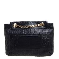 Pre Owned Carolina Herrera Black Monogram Leather Audrey Shoulder Bag