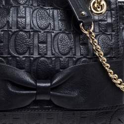 Pre Owned Carolina Herrera Black Monogram Leather Audrey Shoulder Bag