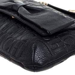 Pre Owned Carolina Herrera Black Monogram Leather Audrey Shoulder Bag