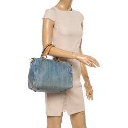 Pre Owned Carolina Herrera Light Blue Embossed Leather Andy Boston Bag