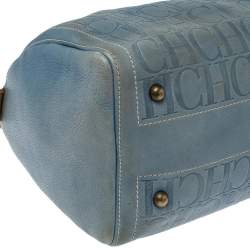Pre Owned Carolina Herrera Light Blue Embossed Leather Andy Boston Bag