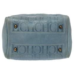 Pre Owned Carolina Herrera Light Blue Embossed Leather Andy Boston Bag