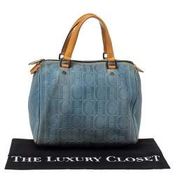 Pre Owned Carolina Herrera Light Blue Embossed Leather Andy Boston Bag