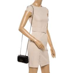 Pre Owned Carolina Herrera Black Chevron Quilt Patent Leather Mini Bimba Chain Bag