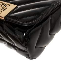 Pre Owned Carolina Herrera Black Chevron Quilt Patent Leather Mini Bimba Chain Bag